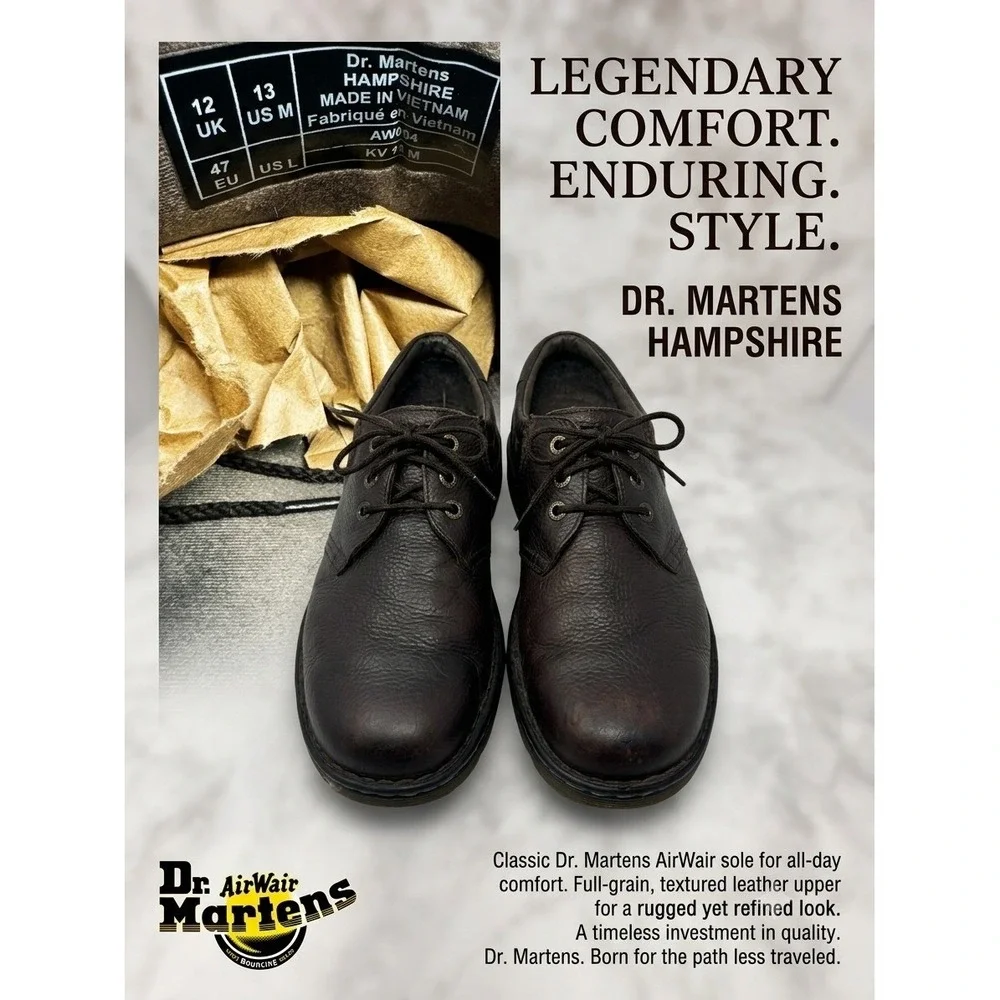 Dr. Martens Hampshire Mens 13 Brown Leather Oxford Shoes AW004 AirWair Low‎ Top